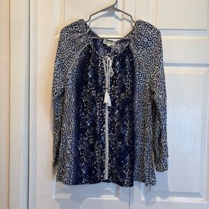 Blue Patterned Tanzara Tie Up Blouse - Size Large